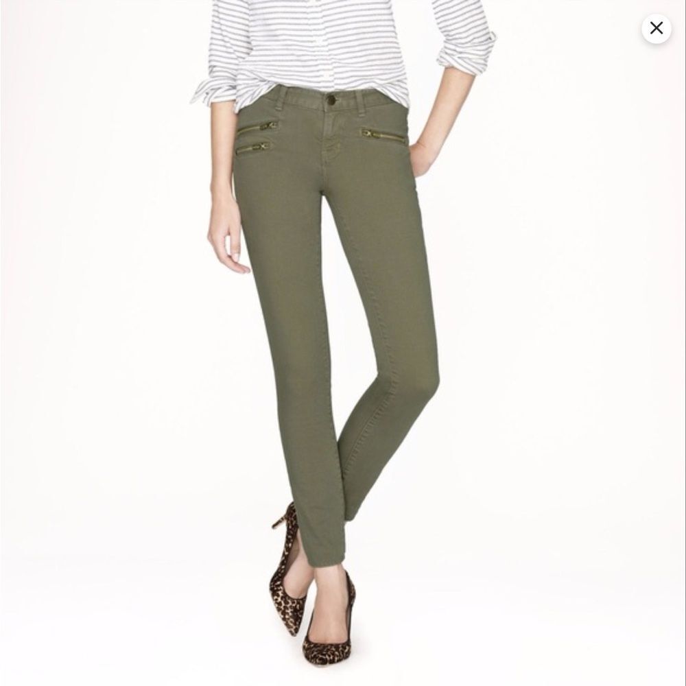 J Crew Toothpick Jeans With Zippers Ankle Jeans Olive Green Skinny Jeans 32